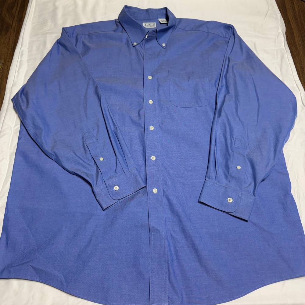LL Bean Mens 18-34 Blue Oxford Button Down Shirt Long Sleeve Cotton VV79